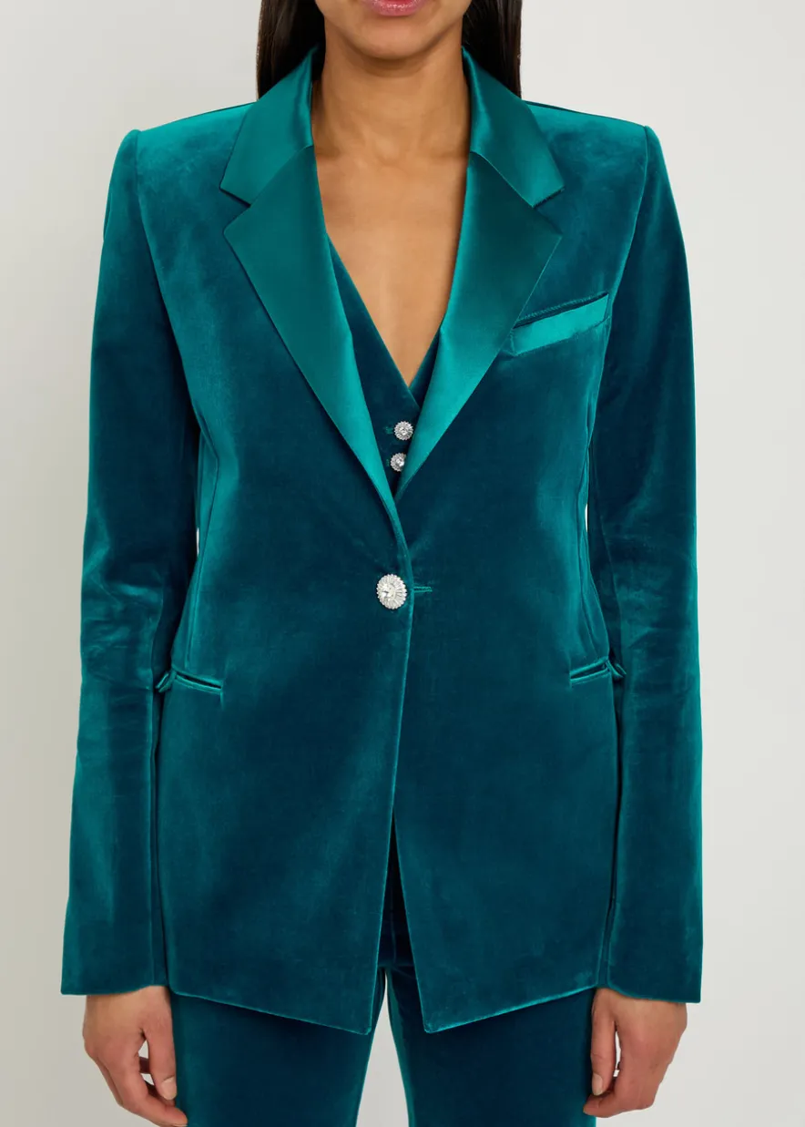 Waist coat-effect velvet blazer