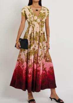 Waldorf printed smocked silk midi dress