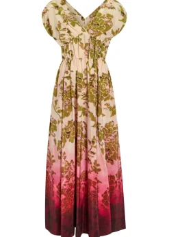 Waldorf printed smocked silk midi dress