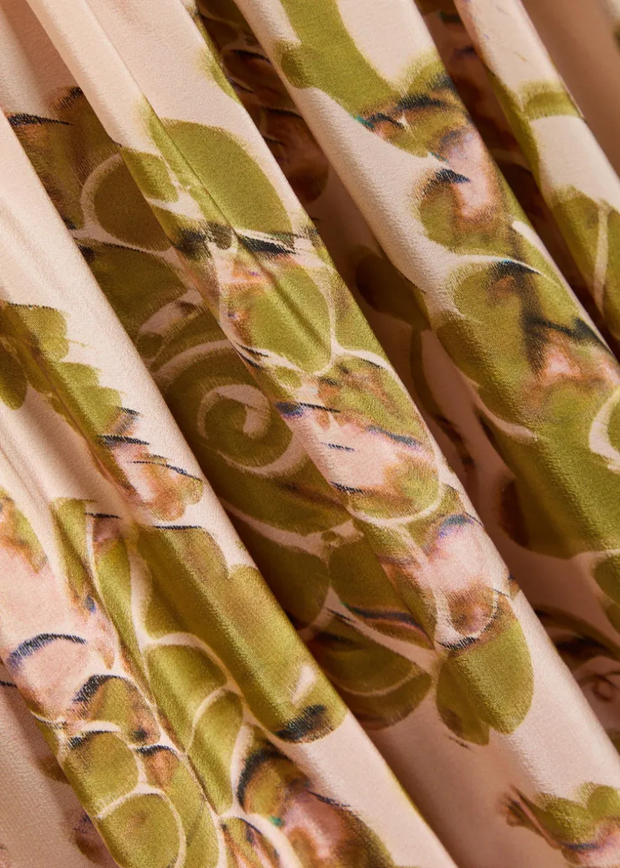 Waldorf printed smocked silk midi dress