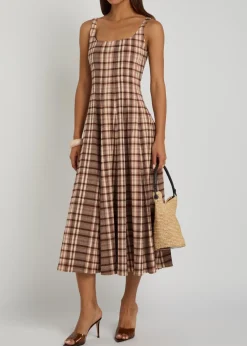 Wells checked linen-blend midi dress