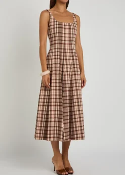 Wells checked linen-blend midi dress