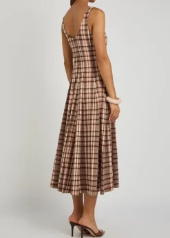 Wells checked linen-blend midi dress