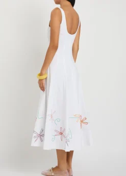 Wells floral-embroidered stretch-cotton midi dress