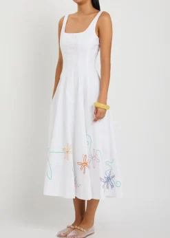 Wells floral-embroidered stretch-cotton midi dress