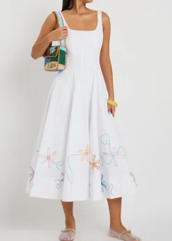 Wells floral-embroidered stretch-cotton midi dress