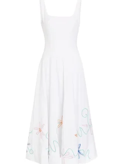Wells floral-embroidered stretch-cotton midi dress