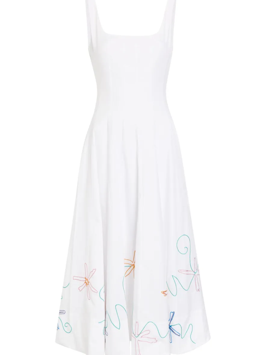 Wells floral-embroidered stretch-cotton midi dress