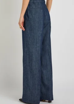 Wide-leg chambray trousers