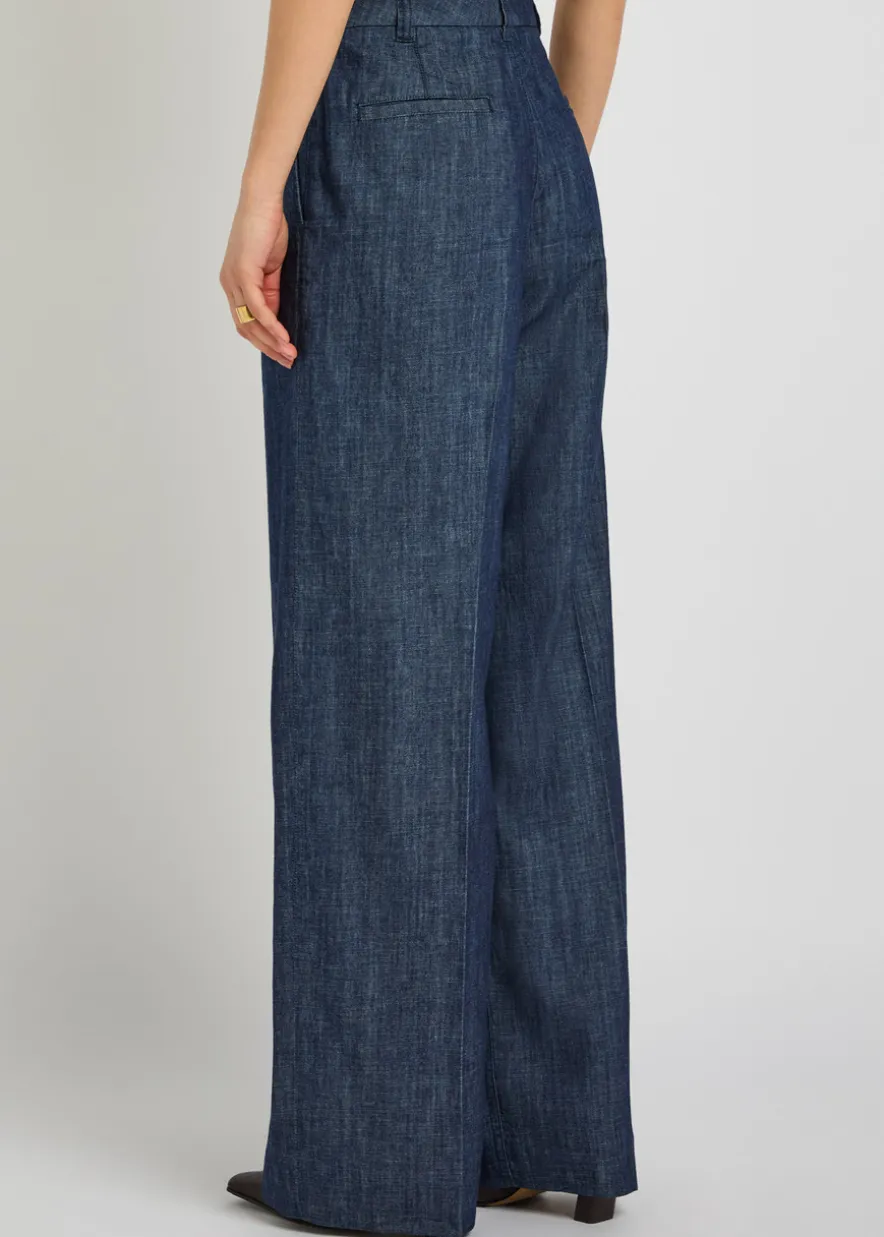 Wide-leg chambray trousers