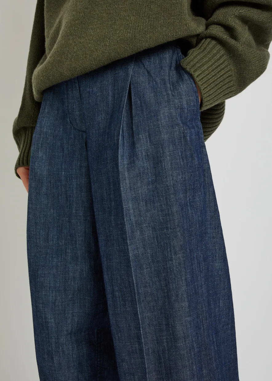Wide-leg chambray trousers