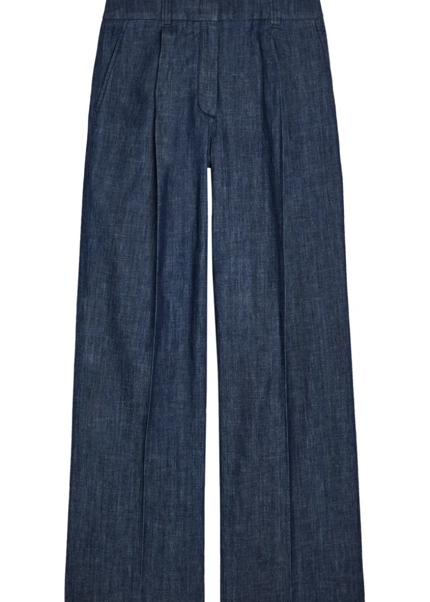 Wide-leg chambray trousers