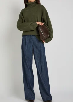 Wide-leg chambray trousers