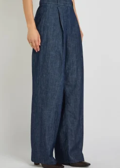 Wide-leg chambray trousers