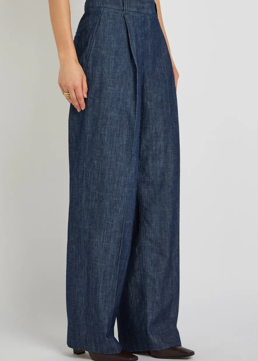 Wide-leg chambray trousers