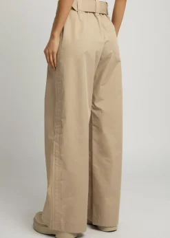 Wide-leg cotton-blend poplin trousers