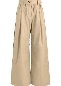 Wide-leg cotton-blend poplin trousers