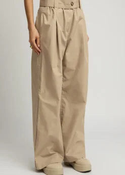 Wide-leg cotton-blend poplin trousers