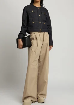 Wide-leg cotton-blend poplin trousers