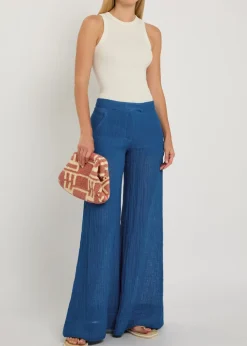 Wide-leg linen-blend trousers
