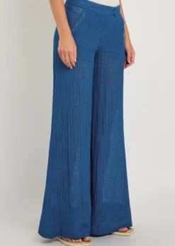 Wide-leg linen-blend trousers