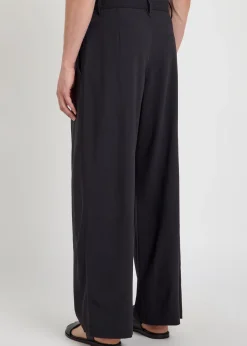 Wide-leg pleated cotton trousers