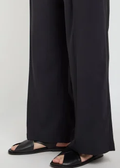 Wide-leg pleated cotton trousers