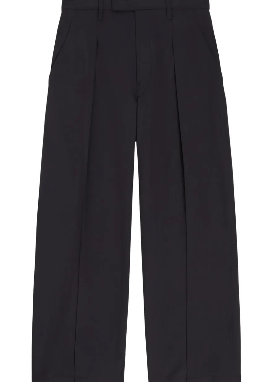 Wide-leg pleated cotton trousers