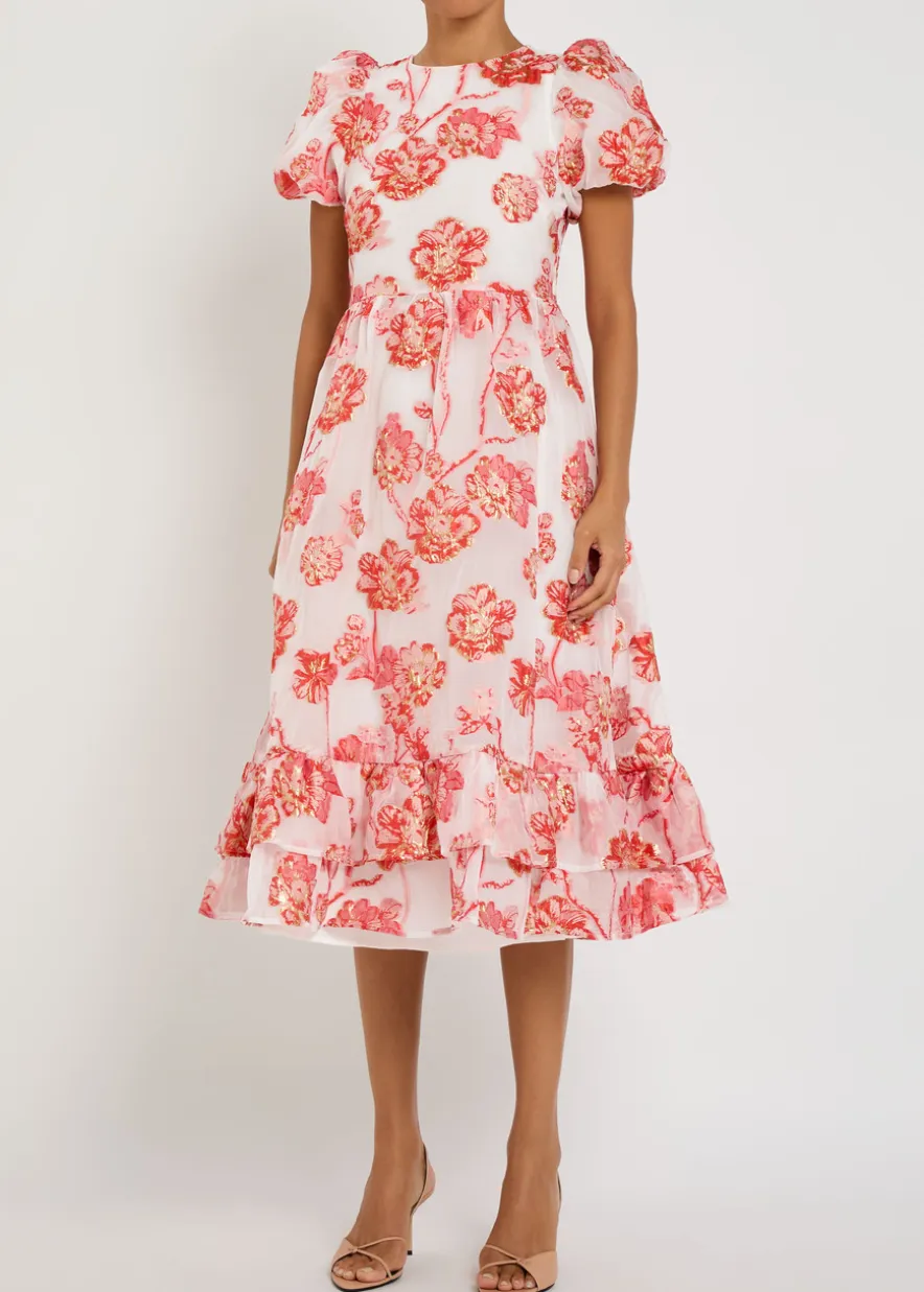 Willa floral-jacquard organza midi dress