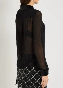 Willa velvet-trim semi-sheer chiffon shirt