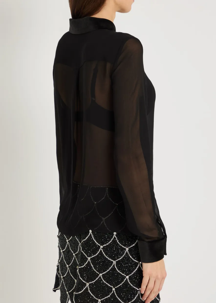 Willa velvet-trim semi-sheer chiffon shirt