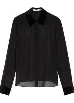 Willa velvet-trim semi-sheer chiffon shirt