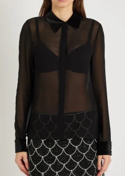 Willa velvet-trim semi-sheer chiffon shirt