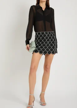Willa velvet-trim semi-sheer chiffon shirt