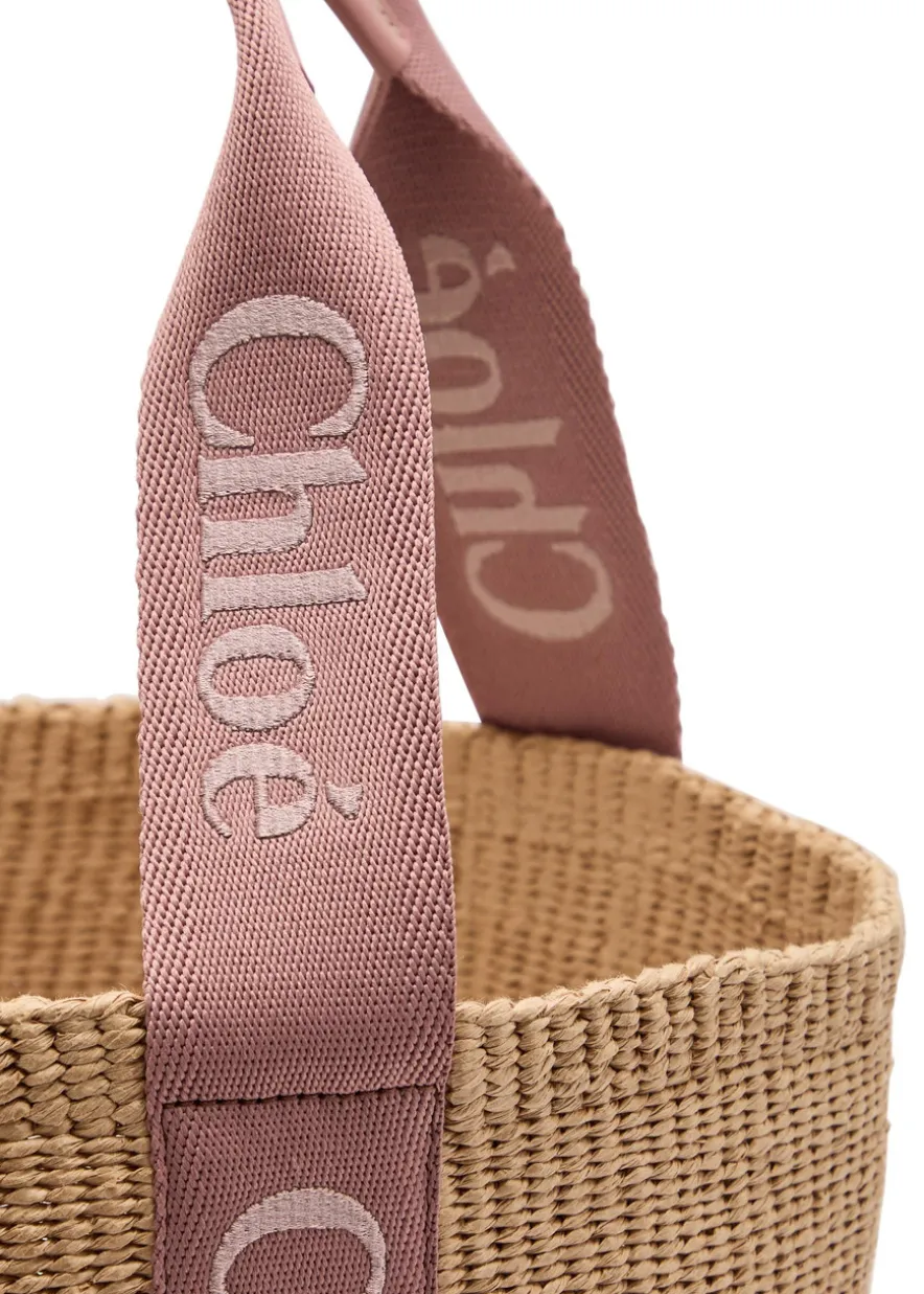 Woody large logo-embroidered raffia basket bag