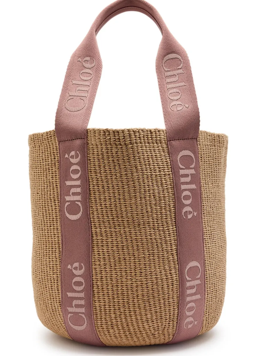 Woody large logo-embroidered raffia basket bag