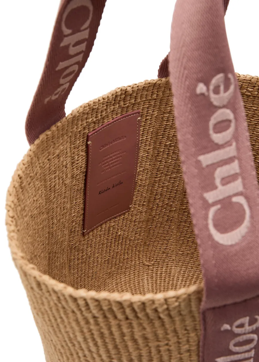 Woody large logo-embroidered raffia basket bag
