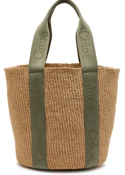 Woody logo-embroidered raffia basket bag