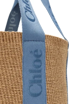 Woody logo-embroidered raffia basket bag