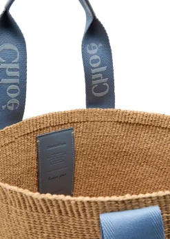 Woody logo-embroidered raffia basket bag