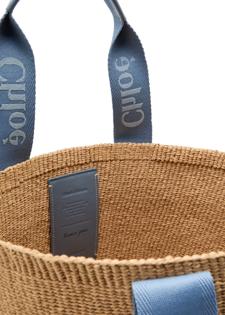 Woody logo-embroidered raffia basket bag