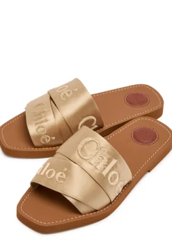 Woody logo-embroidered satin sliders