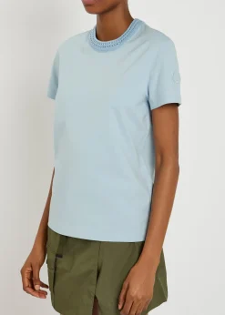 Woven crew-neck cotton T-shirt