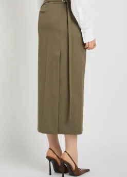 Wrap-detail wool-blend midi skirt