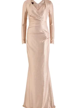 Wrap-effect lamé gown