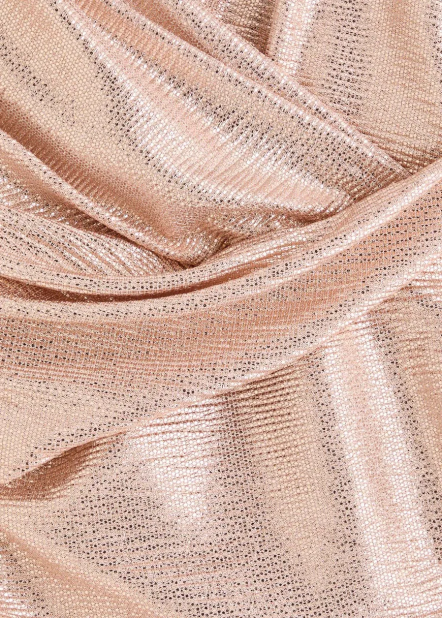 Wrap-effect lamé gown