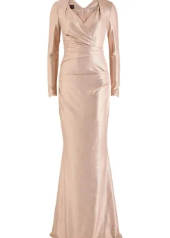 Wrap-effect lamé gown