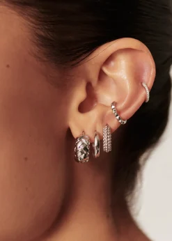 X Lucy Williams Waffle mini rhodium-plated hoop earrings