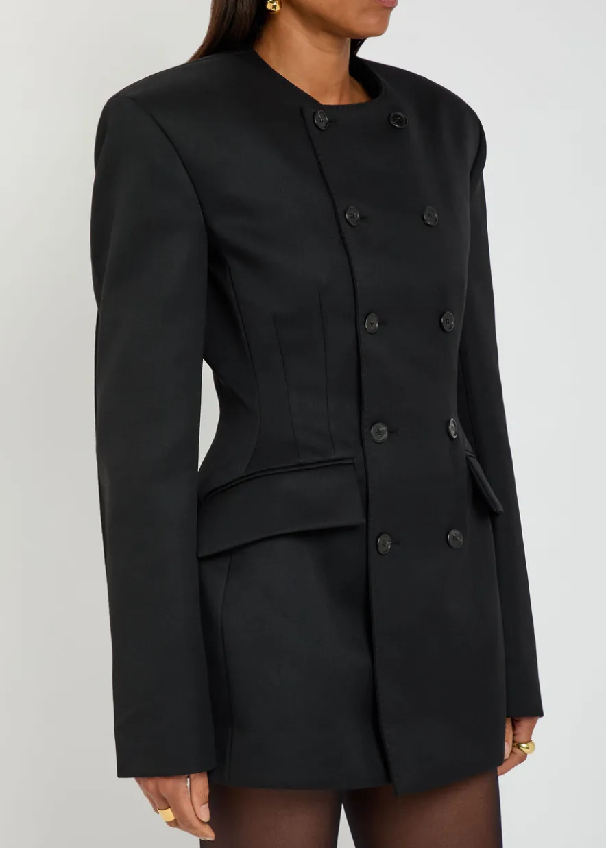 X RHW double-breasted wool-blend mini blazer dress