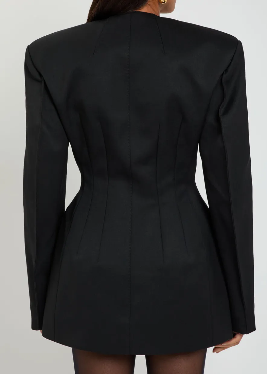 X RHW double-breasted wool-blend mini blazer dress
